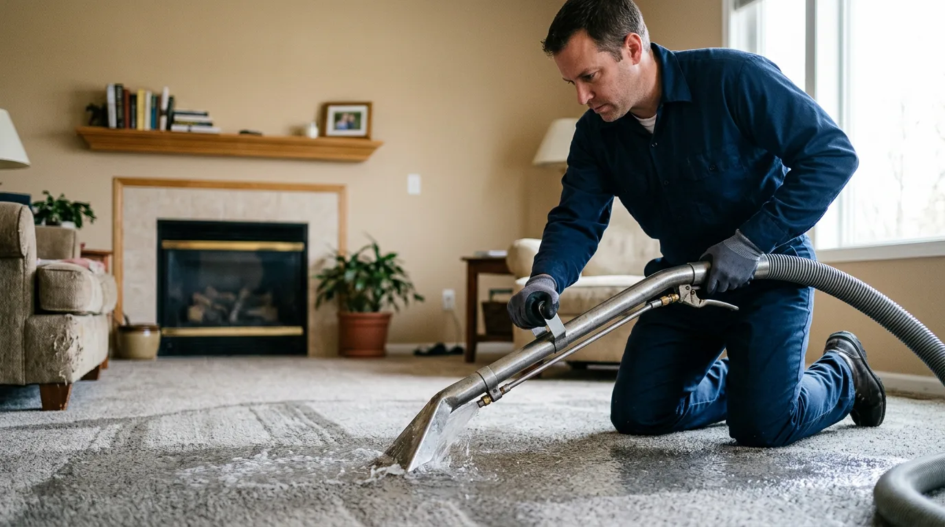 Water damage restoration technician working near Morley, MO